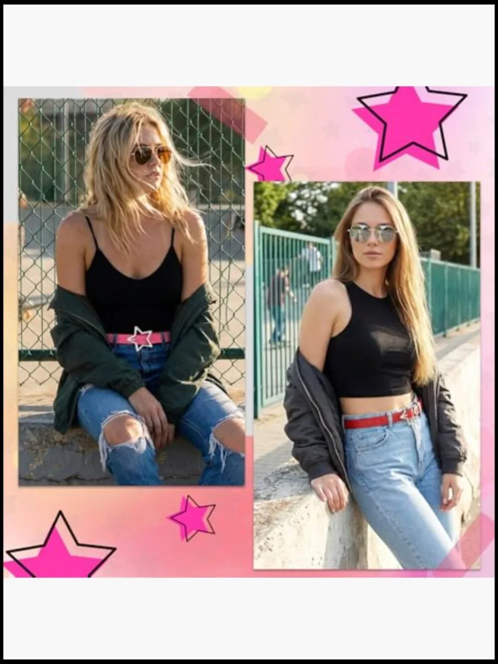 3pc Retro Y2k Star Waist Belt Set Goth Punk Rock Fashion Adjustable Faux Leather